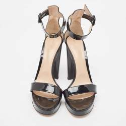 Pre Owned Gianvito Rossi Black Patent Leather Platform Ankle Strap Sandals Size 42