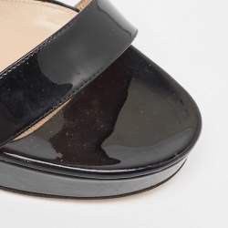 Pre Owned Gianvito Rossi Black Patent Leather Platform Ankle Strap Sandals Size 42