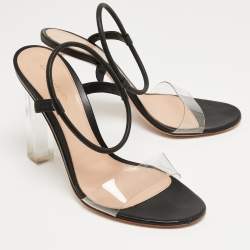 Pre Owned Gianvito Rossi Black Leather and PVC Portofino Ankle Strap Sandals Size 39