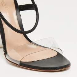 Pre Owned Gianvito Rossi Black Leather and PVC Portofino Ankle Strap Sandals Size 39