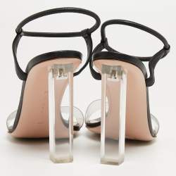 Pre Owned Gianvito Rossi Black Leather and PVC Portofino Ankle Strap Sandals Size 39