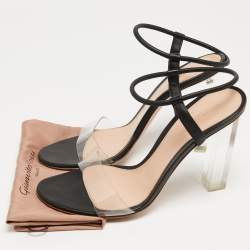 Pre Owned Gianvito Rossi Black Leather and PVC Portofino Ankle Strap Sandals Size 39