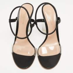 Pre Owned Gianvito Rossi Black Leather and PVC Portofino Ankle Strap Sandals Size 39