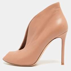 Pre Owned Gianvito Rossi Beige Leather Vamp Booties Size 38.5