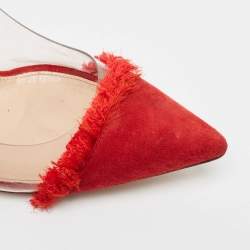 Gianvito Rossi Red Suede and PVC Plexi Pumps Size 37.5