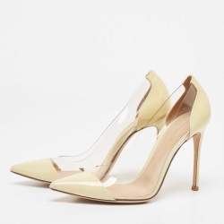 Pre Owned Gianvito Rossi Cream/Transparent PVC and Patent Leather Plexi Pumps Size 39