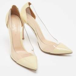 Pre Owned Gianvito Rossi Cream/Transparent PVC and Patent Leather Plexi Pumps Size 39