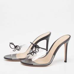 Pre Owned Gianvito Rossi Black Leather and PVC Lace Up Slide Sandals Size 35