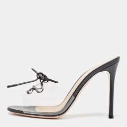 Pre Owned Gianvito Rossi Black Leather and PVC Lace Up Slide Sandals Size 35