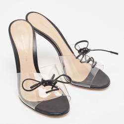 Pre Owned Gianvito Rossi Black Leather and PVC Lace Up Slide Sandals Size 35