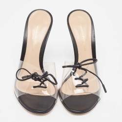 Pre Owned Gianvito Rossi Black Leather and PVC Lace Up Slide Sandals Size 35