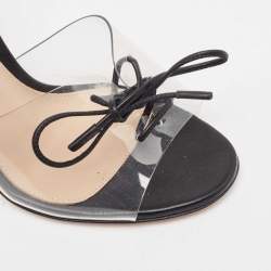 Pre Owned Gianvito Rossi Black Leather and PVC Lace Up Slide Sandals Size 35