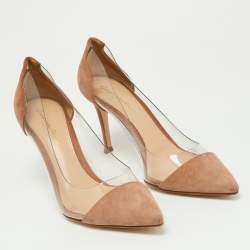 Pre Owned Gianvito Rossi Beige Suede and PVC Plexi Pumps Size 36.5