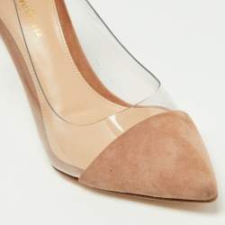 Pre Owned Gianvito Rossi Beige Suede and PVC Plexi Pumps Size 36.5