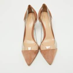 Pre Owned Gianvito Rossi Beige Suede and PVC Plexi Pumps Size 36.5