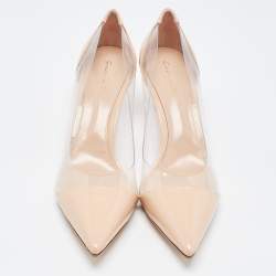 Pre Owned Gianvito Rossi Beige Patent and PVC Plexi  Pumps Size 42