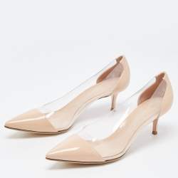 Pre Owned Gianvito Rossi Beige Patent and PVC Plexi  Pumps Size 42