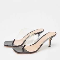 Gianvito Rossi Black Leather and PVC Thong Slide Sandals Size 38.5