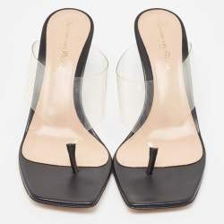 Gianvito Rossi Black Leather and PVC Thong Slide Sandals Size 38.5