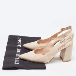 Pre Owned Gianvito Rossi Beige Leather Slingback Pumps Size 36.5