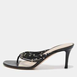 Pre Owned Gianvito Rossi Black Leather Studded Luxor Slide Sandals Size 36