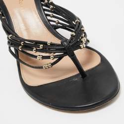 Pre Owned Gianvito Rossi Black Leather Studded Luxor Slide Sandals Size 36