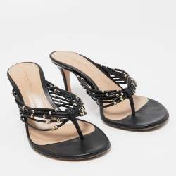 Pre Owned Gianvito Rossi Black Leather Studded Luxor Slide Sandals Size 36