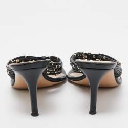 Pre Owned Gianvito Rossi Black Leather Studded Luxor Slide Sandals Size 36