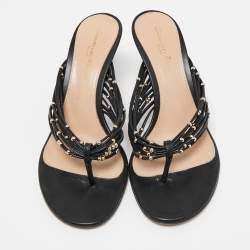 Pre Owned Gianvito Rossi Black Leather Studded Luxor Slide Sandals Size 36