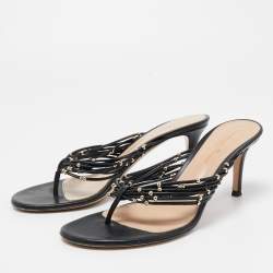 Pre Owned Gianvito Rossi Black Leather Studded Luxor Slide Sandals Size 36