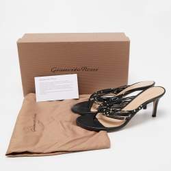 Pre Owned Gianvito Rossi Black Leather Studded Luxor Slide Sandals Size 36