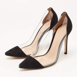 Pre Owned Gianvito Rossi Black Suede and PVC Plexi Pumps Size 35