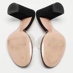 Pre Owned Gianvito Rossi Black PVC and Suede Open Toe Block Heel Slide Sandals Size 36