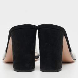 Pre Owned Gianvito Rossi Black PVC and Suede Open Toe Block Heel Slide Sandals Size 36