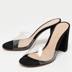 Pre Owned Gianvito Rossi Black PVC and Suede Open Toe Block Heel Slide Sandals Size 36