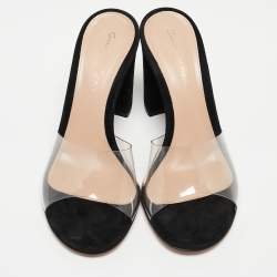 Pre Owned Gianvito Rossi Black PVC and Suede Open Toe Block Heel Slide Sandals Size 36