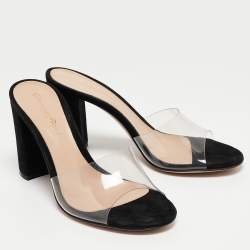 Pre Owned Gianvito Rossi Black PVC and Suede Open Toe Block Heel Slide Sandals Size 36