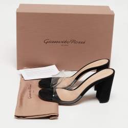 Pre Owned Gianvito Rossi Black PVC and Suede Open Toe Block Heel Slide Sandals Size 36