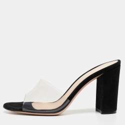 Pre Owned Gianvito Rossi Black PVC and Suede Open Toe Block Heel Slide Sandals Size 36