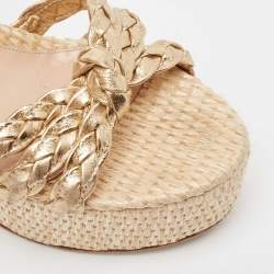 Pre Owned Gianvito Rossi Metallic Gold Leather Braided Accents Ankle Strap Sandals Size 37