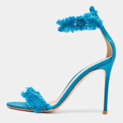 Pre Owned Gianvito Rossi Blue Satin Caribe Open Toe Ankle Cuff Sandals Size 38