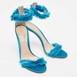 Pre Owned Gianvito Rossi Blue Satin Caribe Open Toe Ankle Cuff Sandals Size 38