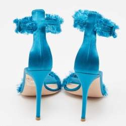 Pre Owned Gianvito Rossi Blue Satin Caribe Open Toe Ankle Cuff Sandals Size 38