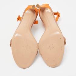 Pre Owned Gianvito Rossi Suede Orange and Beige Portofino Ankle Cuff Sandals Size 37.5