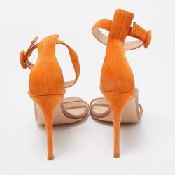 Pre Owned Gianvito Rossi Suede Orange and Beige Portofino Ankle Cuff Sandals Size 37.5
