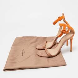 Pre Owned Gianvito Rossi Suede Orange and Beige Portofino Ankle Cuff Sandals Size 37.5