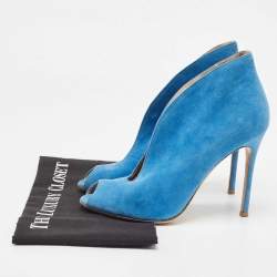 Pre Owned Gianvito Rossi Blue Suede Vamp Booties Size 38