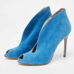 Pre Owned Gianvito Rossi Blue Suede Vamp Booties Size 38