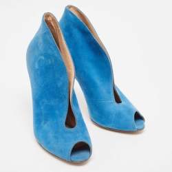 Pre Owned Gianvito Rossi Blue Suede Vamp Booties Size 38
