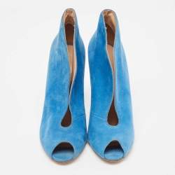 Pre Owned Gianvito Rossi Blue Suede Vamp Booties Size 38